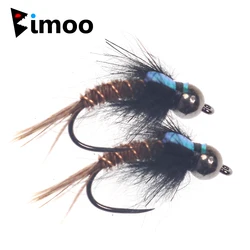 Bimoo 6PCS #8 #10 #12 testa di perline di tungsteno Flash indietro coda di fagiano ninfa barbenedica affondamento rapido pesca a mosca trota esca esca