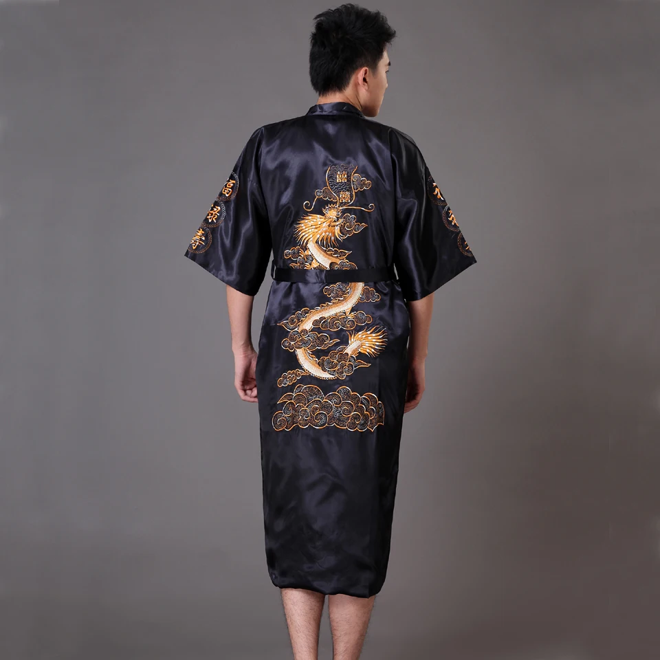 Luxus Kimono Bademantel Kleid Hause Kleidung Oversize 3XL männer Stickerei Chinesischen Drachen Robe Männlichen Nachtwäsche Lose Nachtwäsche