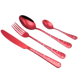 4pcs/set High Quality Christmas Flatware Set Stainless Steel Red Green Dinnerware Knife Fork Spoon Cutlery Kitchen Food 45a