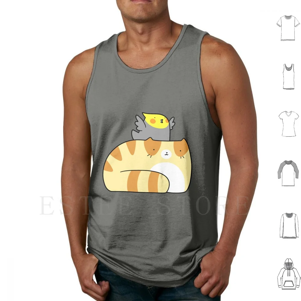 Tabby And Cockatiel Tank Tops Vest Cotton Cockatiel Cockatiels Bird Birds Cat Cats Orange Cats Tabby Cats Tabby Tabbies Ginger