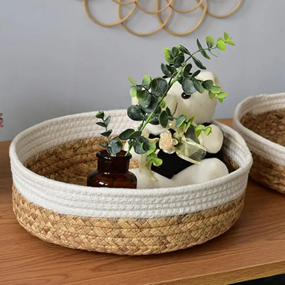 Round Storage Basket Useful Multi-Functional Sundries Fruit Holder Straw Woven Basket Universal Kitchen Storage Baskets Supplies