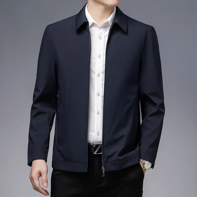 

Nice High Quality Mens Jackets Turn Down Collar Overcoat Business Casual Zipper Loose Coats Men Jacket Solid Color Mens Clothing