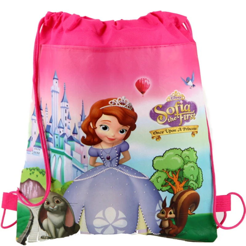 1Pcs Disney Cars Mickey Minnie Coco Sofia Frozen Six Princess Winnie Non-woven Shopping Bag Drawstring Backpack party supplies