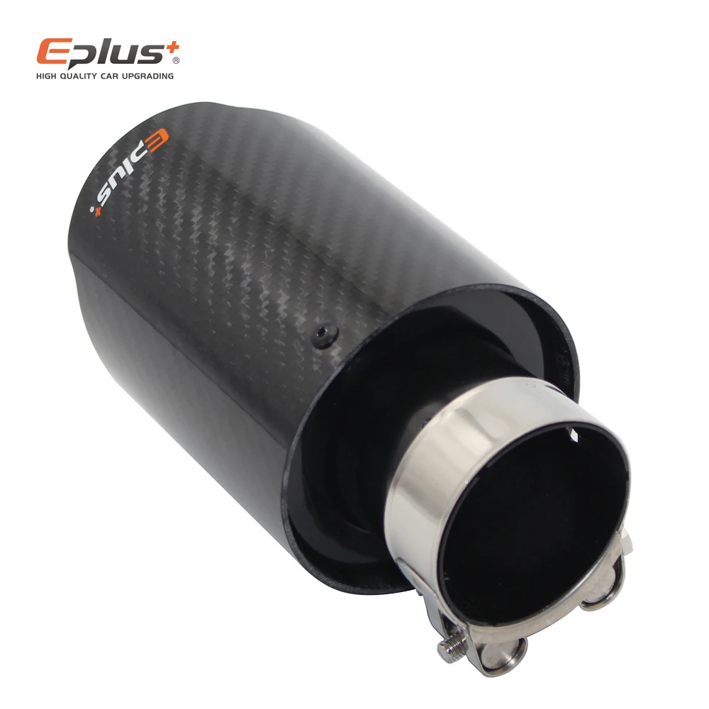 EPLUS Car Glossy Carbon Fiber Exhaust System Muffler Tip Universal Straight Stainless Black Mufflers Multi-Size For Akrapovic