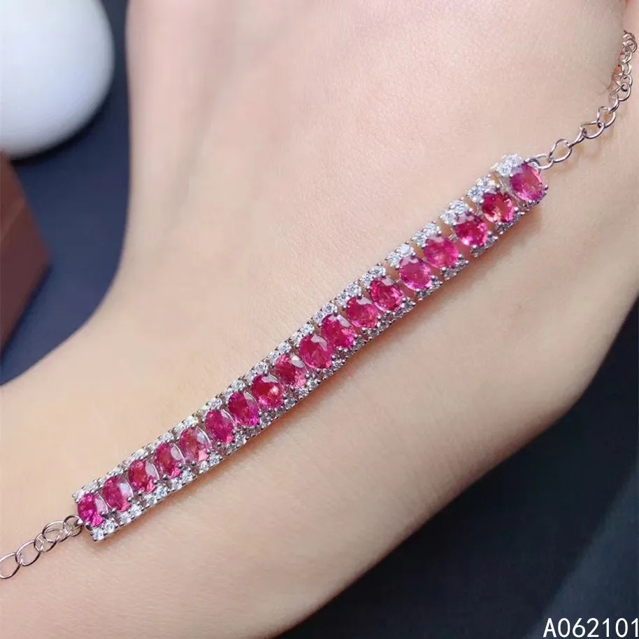 KJJEAXCMY fine jewelry S925 sterling silver inlaid natural pink sapphire Girl trendy hand Bracelet Support test Chinese style