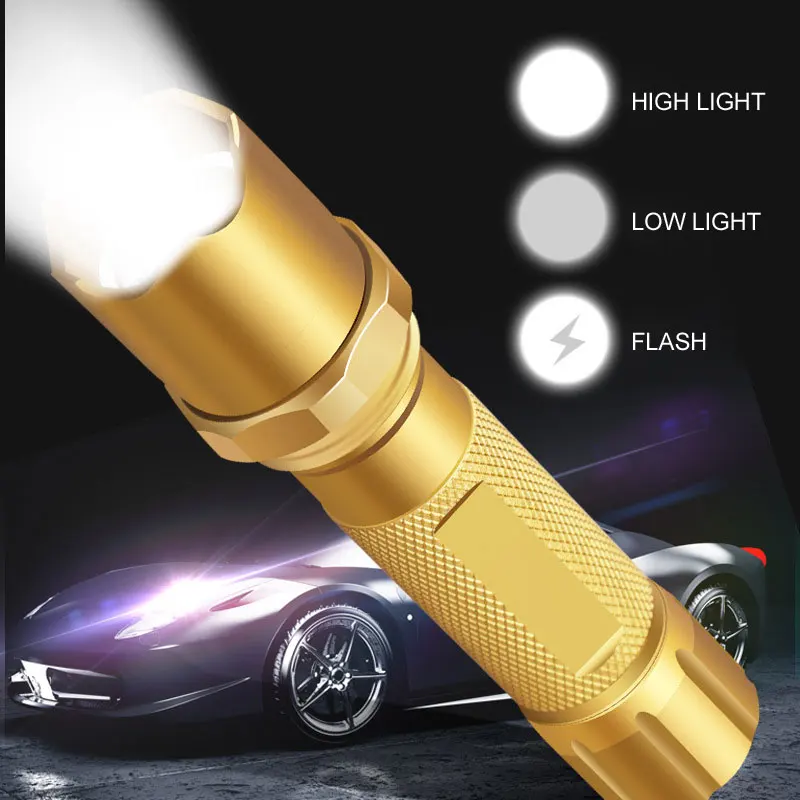 Ultra Bright Multi Function Zoomable Mini Portable Gold LED Flashlight 4 Modes USB Rechargeable Outdoor Torch with Power Bank