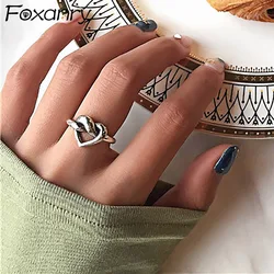 Foxanry Silver Color LOVE Heart Rings for Women New Fashion Creative Knotted Geometric Vintage Punk Party Jewelry Gifts
