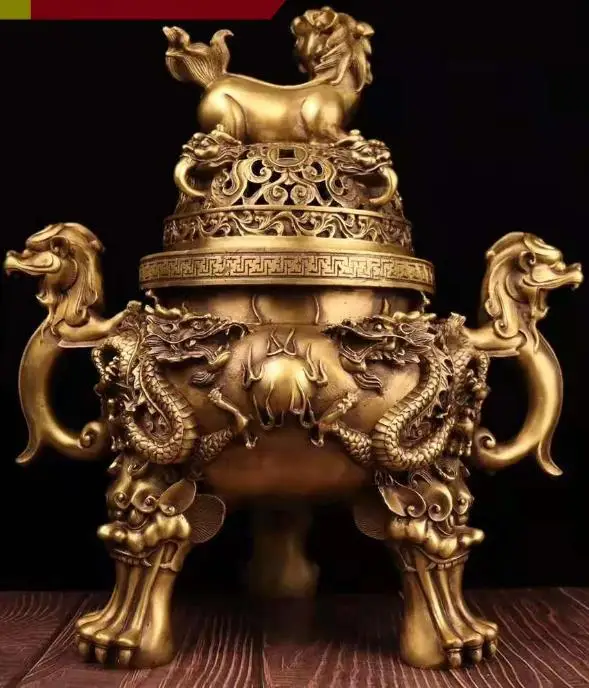 Collectable Qing Dynasty copper Dragon&LION Incense Stove\Censer,Decoration