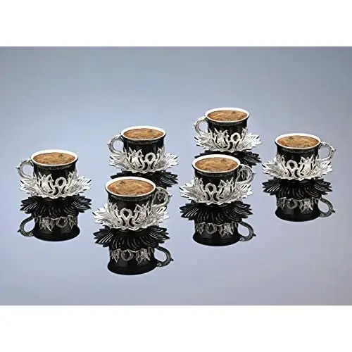 LaModaHome Espresso Coffee Cups with Saucers Set of 6, Porcelain Turkish Arabic Greek Coffee Cup and Saucer, coffee Cup for Wome