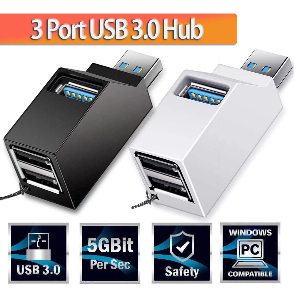 

3-портовый концентратор USB3.0, высокоскоростной адаптер-сплиттер, удлинитель с питанием от шины Plug and Play, быстрая передача данных, разъем USB-концентратора