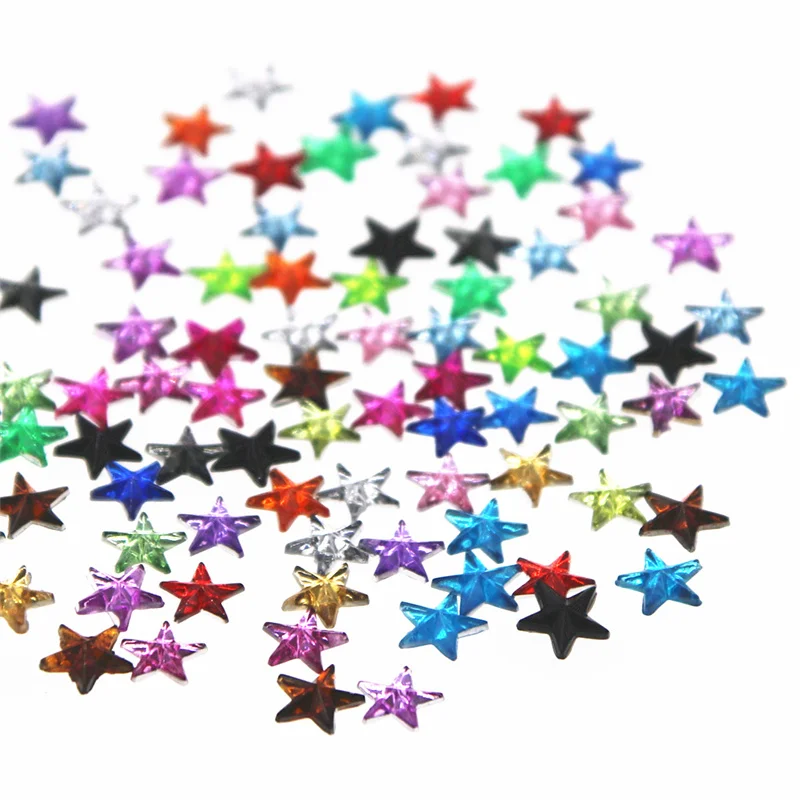 1000pcs 6mm Shiny Multicolor Star Acrylic Rhinestone Flat back Cabochon Art Supply Decoration Charm Craft