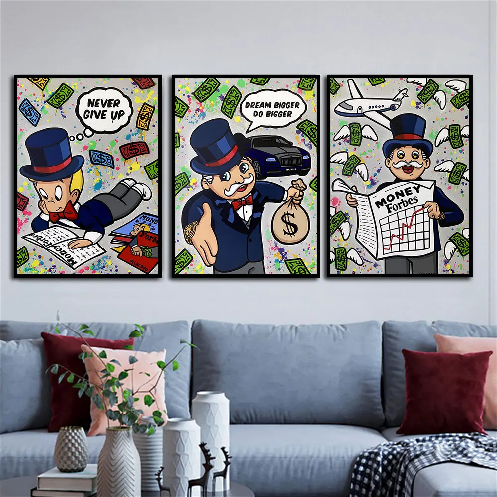 Modern cartoon pop art dollar canvas painting poster for living room home decoration