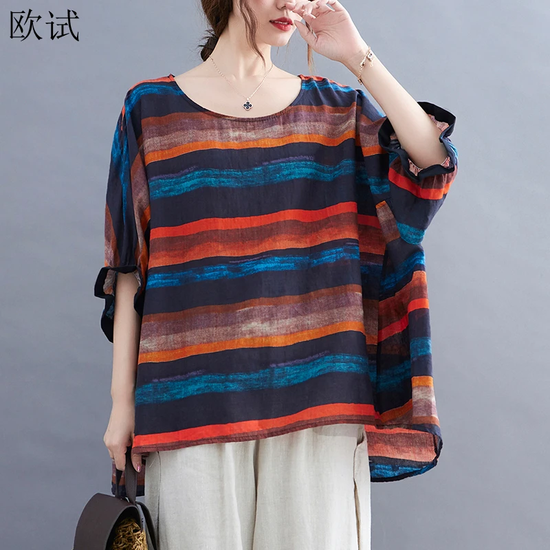 Oversized Summer Cotton Striped Women T-Shirt Oversize Korean Style Loose Casual Femme T-shirt Mujer Tops Fashion Ladies T shirt