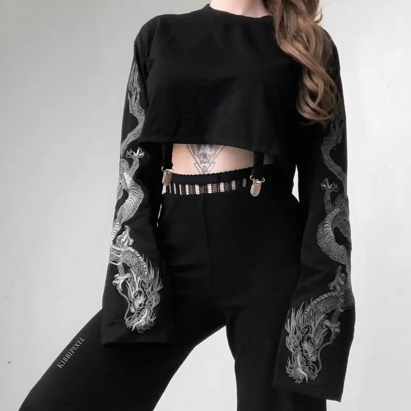 Women Long Sleeve Floral Printed O Neck Jumper Evening Party Club Wear Crop Top Printing Pullover Tops