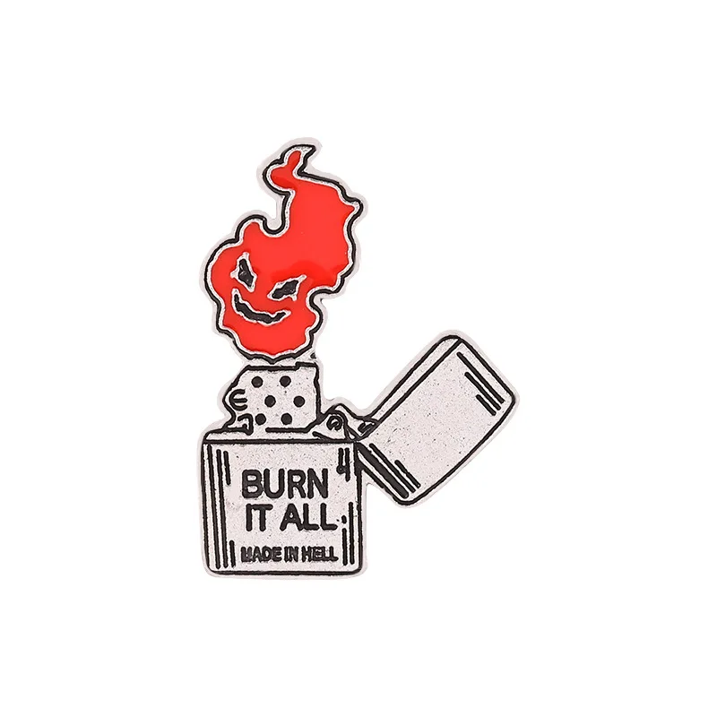 Creative Burn It All Enamel Pins Burning Demon Devil Fire Face Brooches For Men Jewelry  