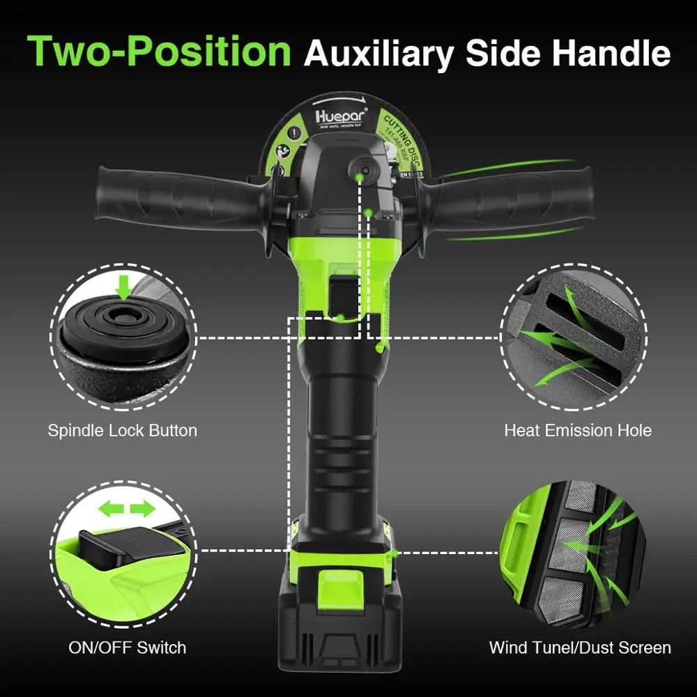 Huepar Cordless Winkel Grinder 20V 5,0 Ah Li-Ion Batterie 8500PRM Maschine Für Schneiden Schleifen Elektrische Winkel Grinder Power Tools