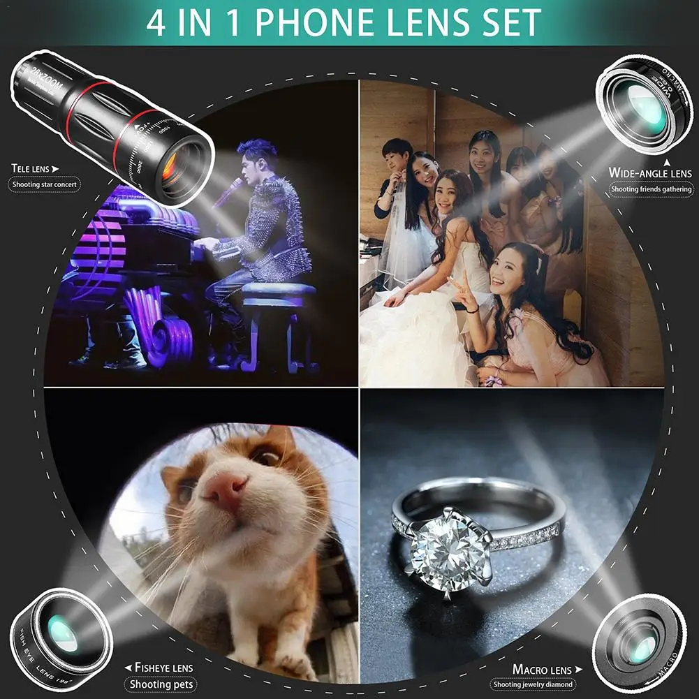 4 In 1 28x Zoom Telephoto Lens With Cell Phone Holder And Tripod Cell Phone Camera Lens For Iphone And Phone