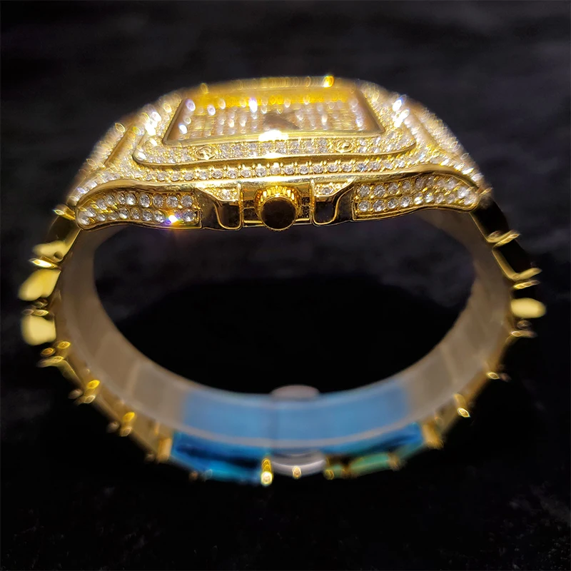 Imagem -03 - Relógio Masculino de Ouro Quadrado Relógio com Gelo de Diamante para Homens à Prova Dágua Hip Hop com Brilho Hora Legal Presente Atacado Dropshipping