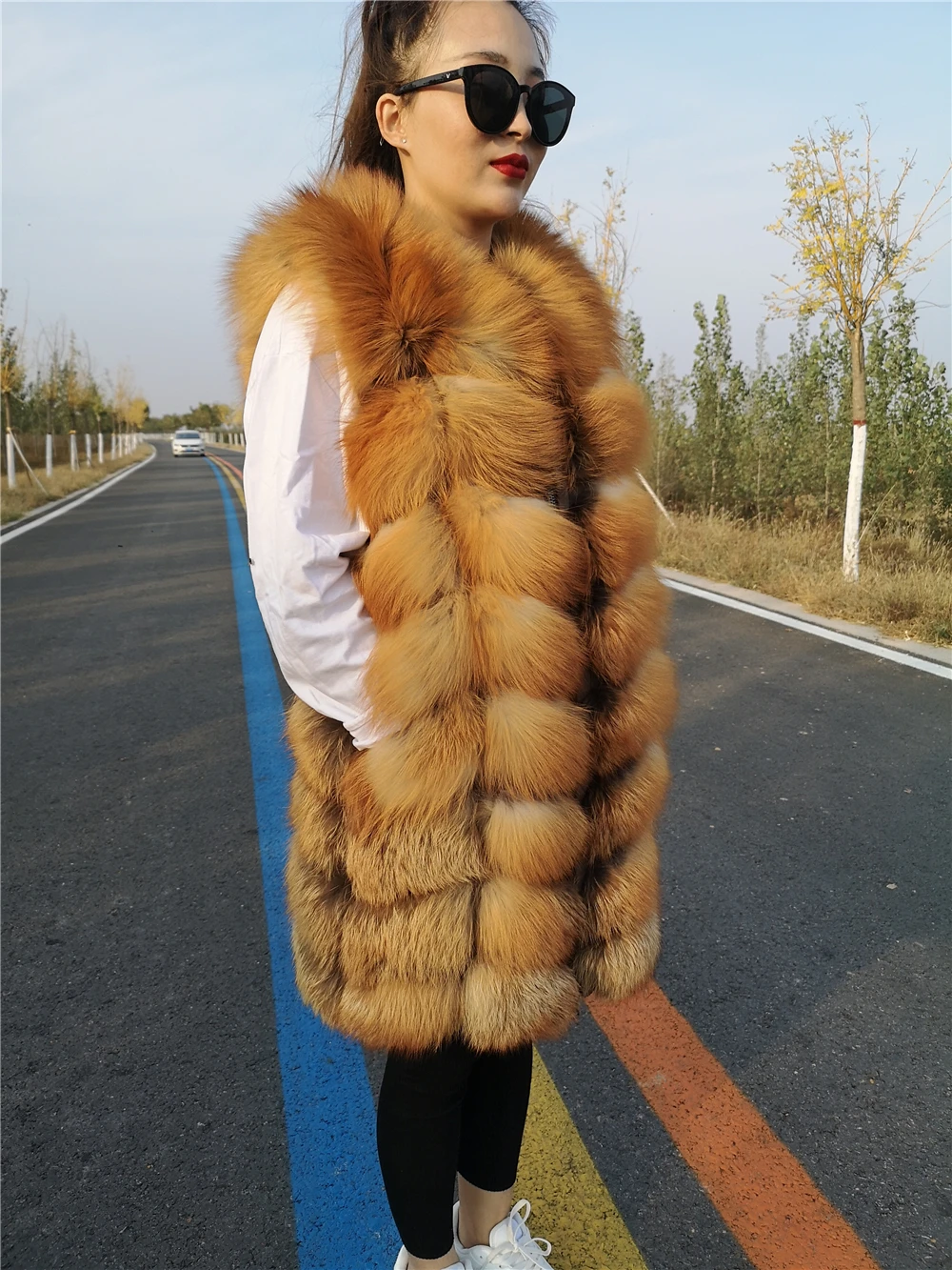 Women\'s Real Natural Silver Fox Fur Vest, Plus Size, Long, Winter Sleeveless Jacket, Female Red Vests