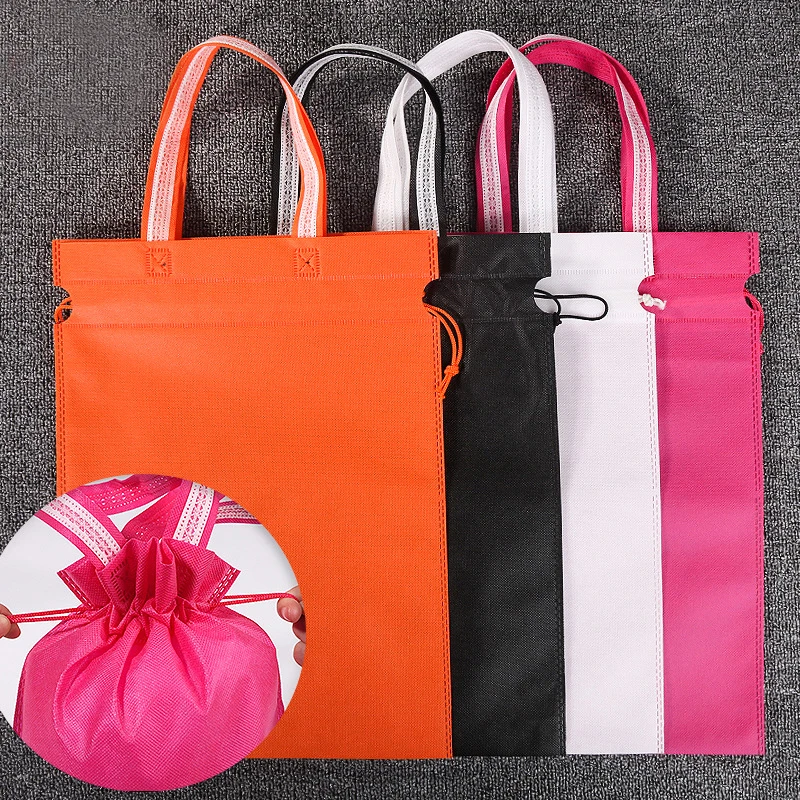 Non-woven bag customized Logo Print Recyclable Eco-Friendly Tote Bag fashion drawstring harness pocket