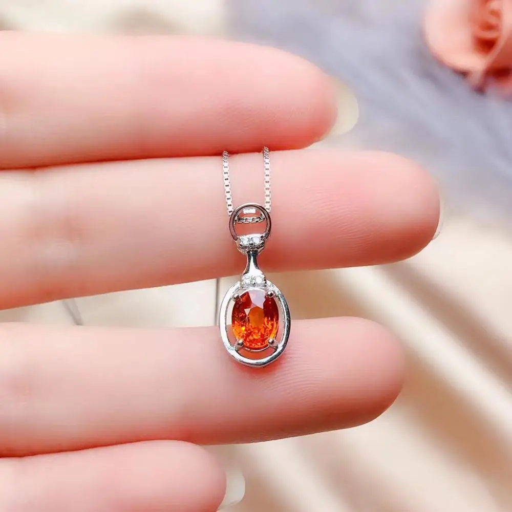 100% Natural and Real vivid orange necklace pendant  925 silver Fine jewelry Pendant