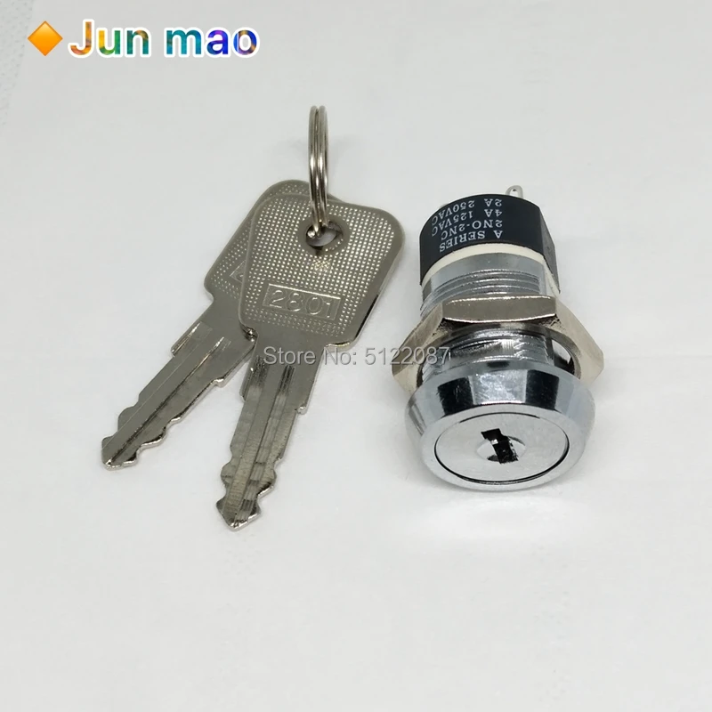 19mm Metal 4Pin ON-OFF 2Position DPST A Series Electronic Lock Key Switch 1801 2ON 2OFF Power switch 4A125VAC 2A250VAC