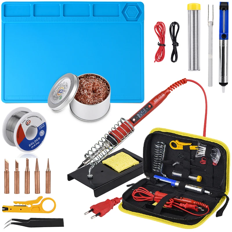 JCD Electric Soldering Iron Temperature Adjustable 80W 220V Welding repair tools kit with ESD Heat Insulation Working Mat solder