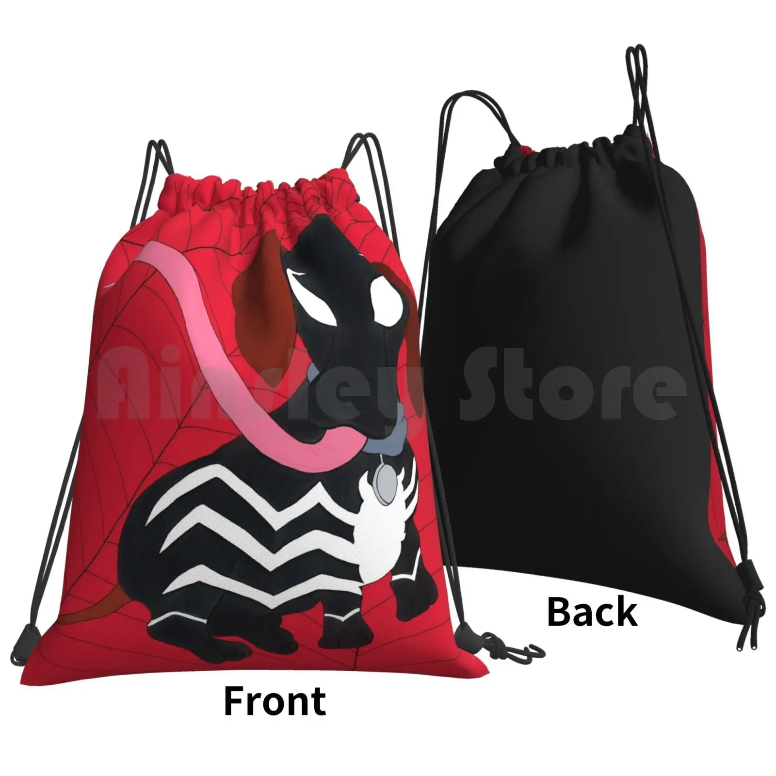 Venomised Dachshund Backpack Drawstring Bag Riding Climbing Gym Bag  Venom Cartoon Comic Fan Art Hchdoodles Colour Cute