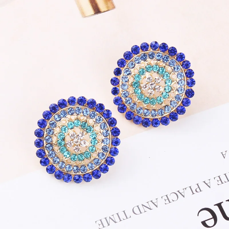 Colorful Crystal Geometric Circle Rhinestone Inlaid Crystal Stud Earrings Trendy Women Piercing Earrings for Party Jewelry