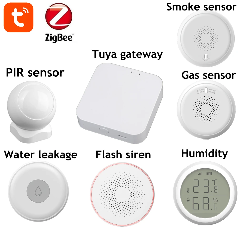 Tuya Zigbee 스마트 게이트웨이 Wifi 허브 컨트롤 Smart Life App 및 Tuya Zigbee 센서 연기 CO 가스 감지기 도어 센서 사이렌 