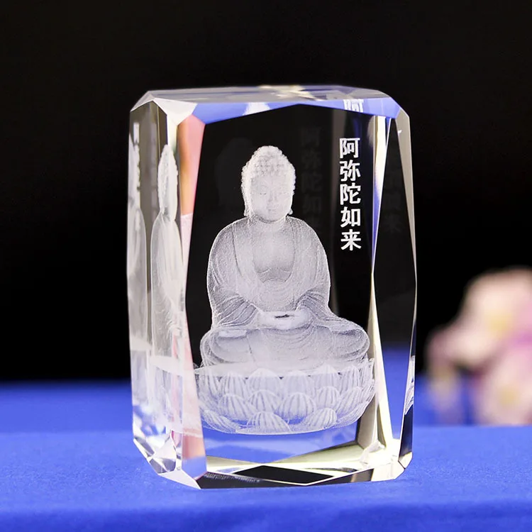 Transparent Crystal Glass 3D Carved Buddha Crafts Glass Ornaments Figurines Home Decor Buddhist Gifts