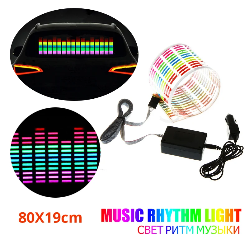 

80X19cm Car Music Rhythm Light Flash Car Sticker Music Rhythm LED Sheet Light Lamp Sound Music Activated Equalizer