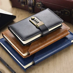 A5 B5 A6 Travel Notebook with Combination Lock Password Agenda Diary Journal Notepad Business Stationery Black Red Brown Blue