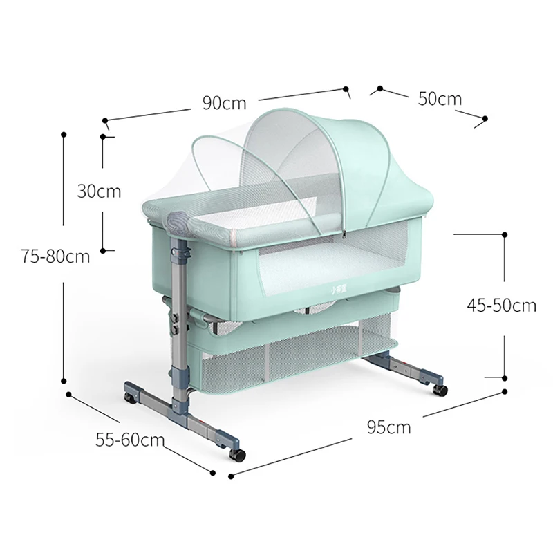 IMBABY Tempat Tidur Bayi Portabel Lipat Bayi Anak Balita Tempat Tidur Bayi Baru Lahir Dapat Dilepas Warna Solid Tempat Tidur Bayi Tinggi dan Rendah Menyesuaikan Kedatangan Baru