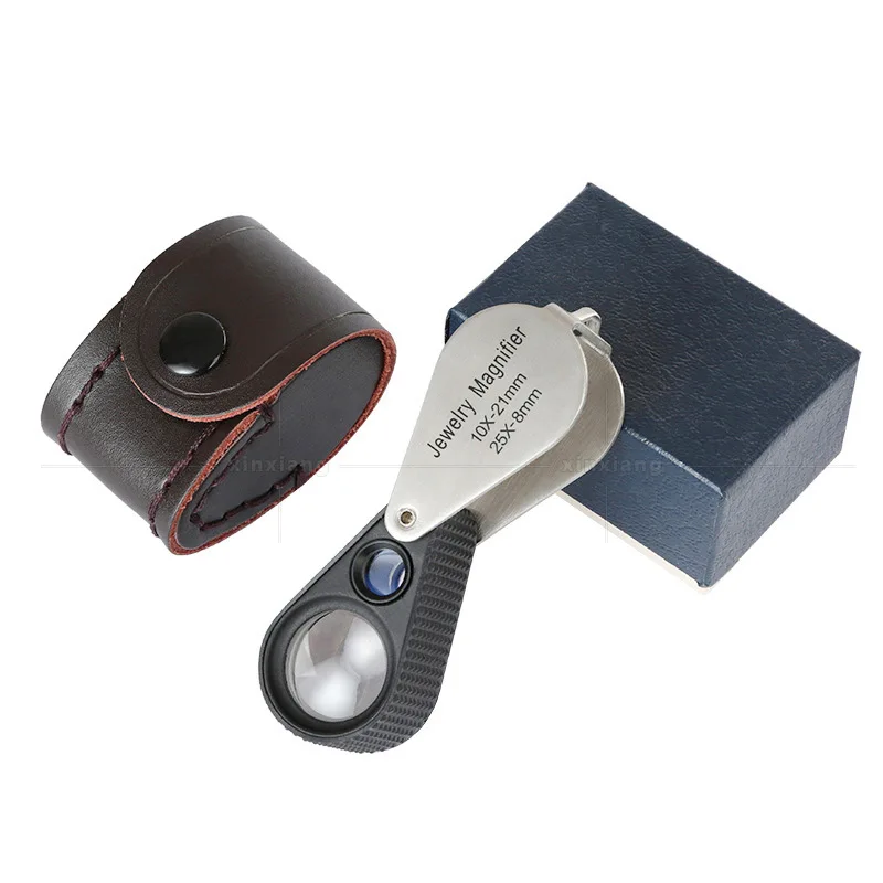 10x 25x Jewelry Loupe Magnifier LED Lighted Magnifying Glass with UV Light For Jewelry Diamonds Coins Stamps Rocks
