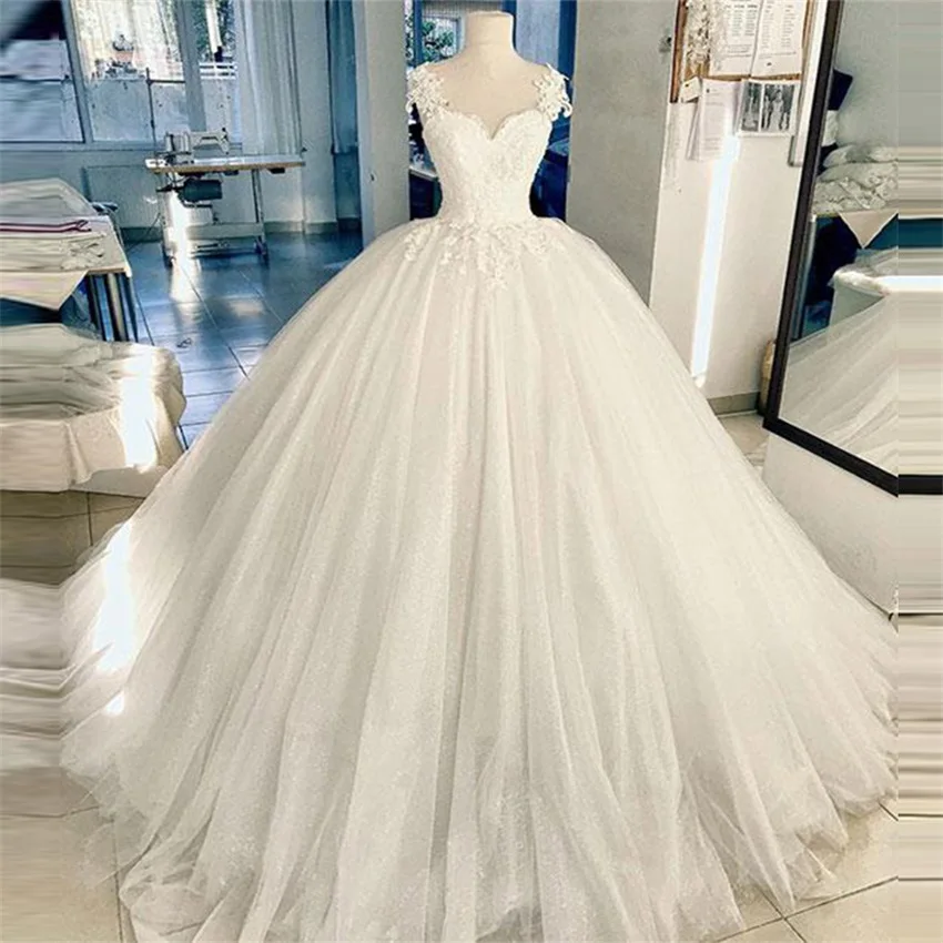 Customized Robe De Mariee Ball Gow Wedding Dresses Sweetheart Tulle Wedding Gown Appliques Puffy Bridal Dress Vestido De Novia