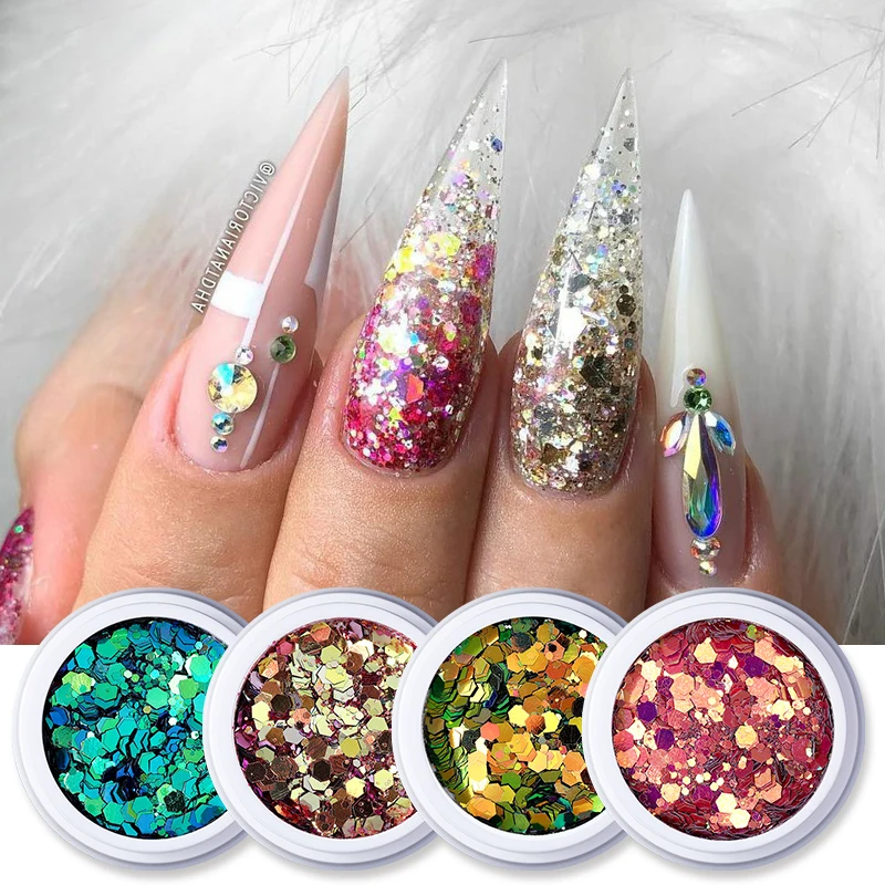 Super Shinning Mixed Color Nail Sequins Blue Purple Palliette UV Gel Polish Glitter Powder Manicures Spangle Flakes Decor