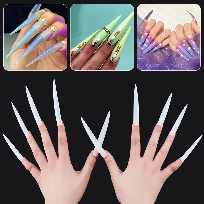 

New Extra Long False Nail Tips Press On XXL Full Cover DIY Salon Suppliers Acrylic Pointy Stiletto Fake Nails Capsule Nail Art