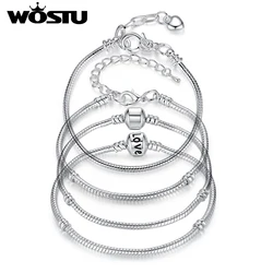 WOSTU Hot Sale Love Snake Heart Chain Bracelet Bangles Fit Original Charms Beads Pendant Women DIY Fashion Jewelry Making Gift