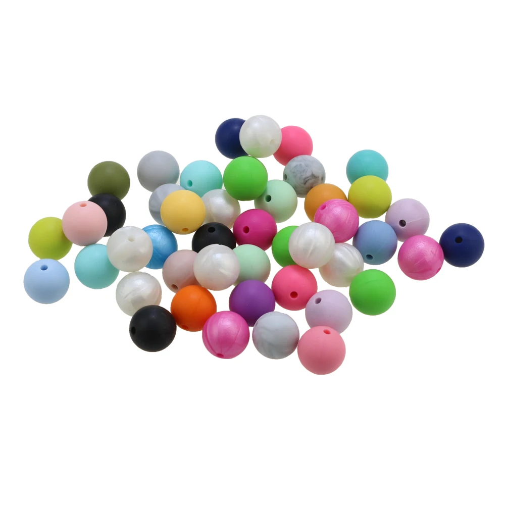 50pcs 10mm/12mm/15mm Silicone Teething Loose Beads BPA Free  Silicone Beads Round Wholesale Silicone Beads