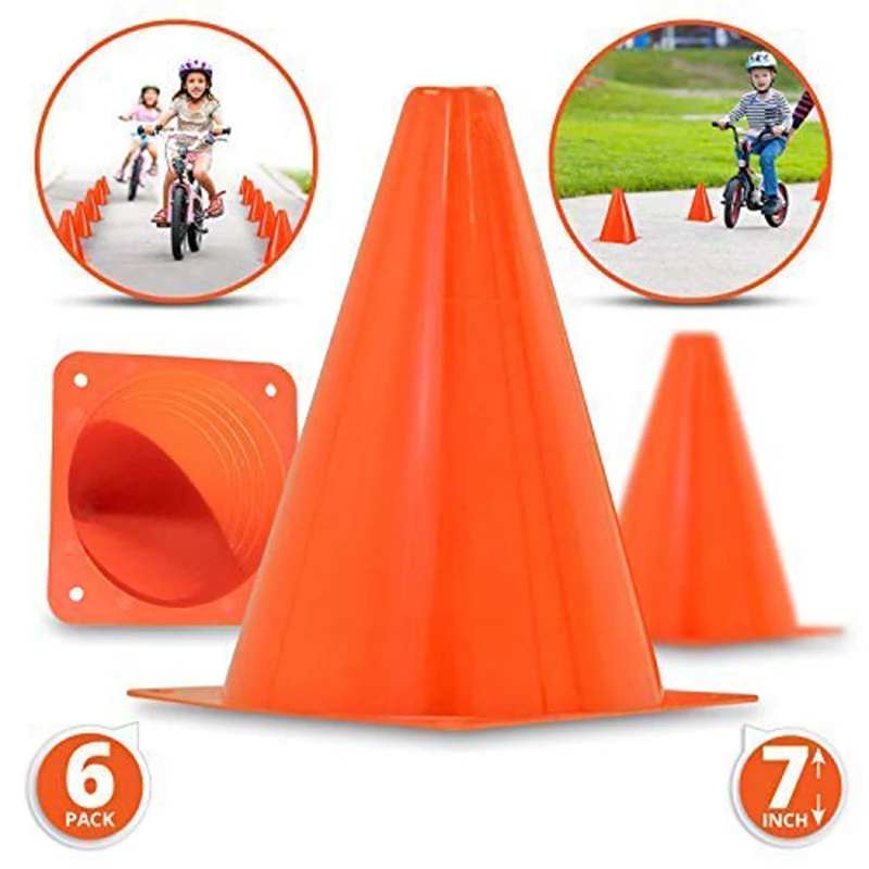 7-Inch Plastic Traffic Cones (6-Pack) Multi-Purpose Cone Physical Education Sports Training Gear Soccer Training Traffic Cones