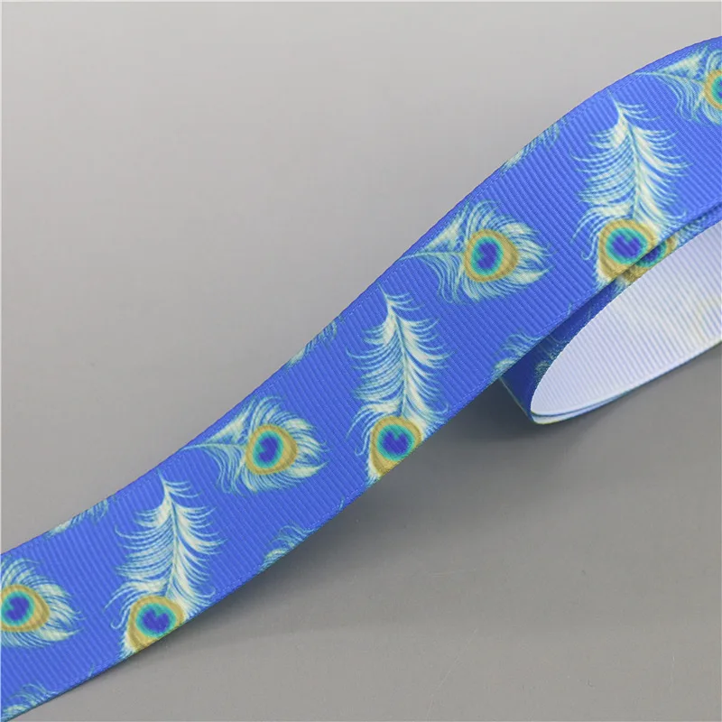 DHK 7/8'' 5yards Feather Peacock Printed Grosgrain Ribbon Accessory Hairbow Headwear Decoration DIY Wholesale OEM E1931