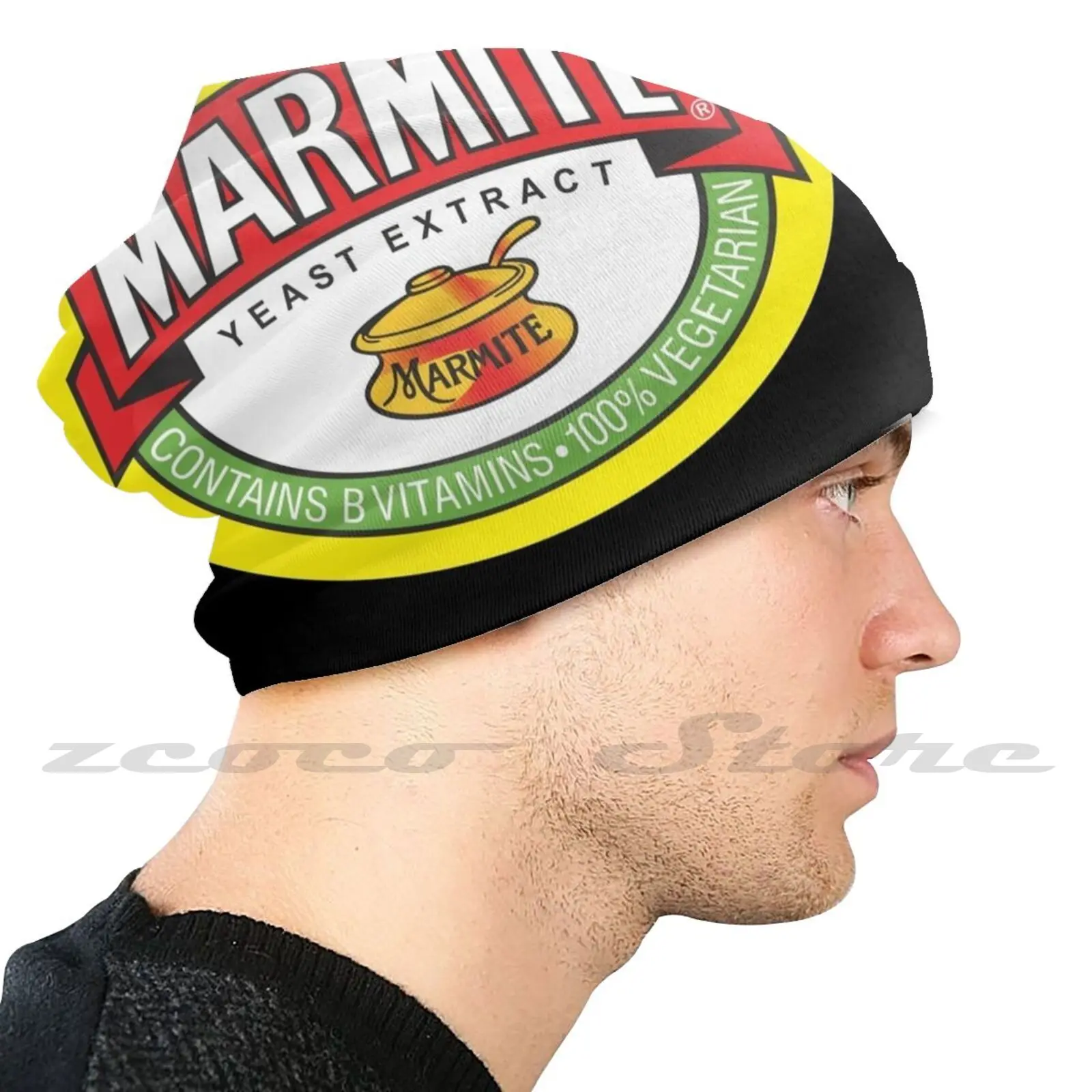 Marmite-Merch Diy Pullover Cap Knit Hat Plus Size Keep Warm Elastic Soft Logo Food Vegan