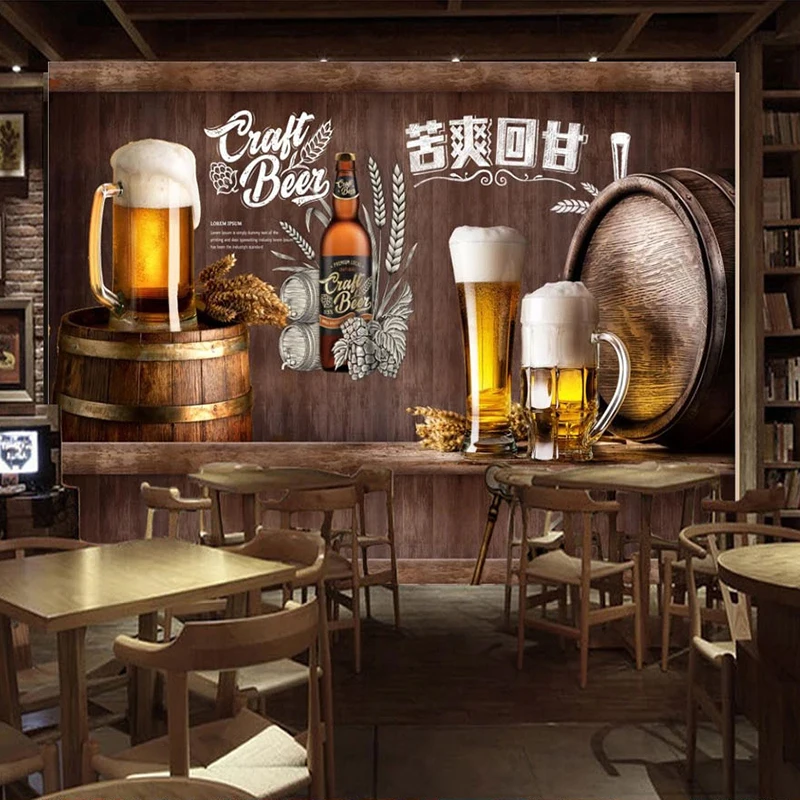 Custom 3D Photo Wallpaper Retro Nostalgic Beer Mural Restaurant Bar KTV Winery Wall Decor Painting Wall Paper Papel De Parede