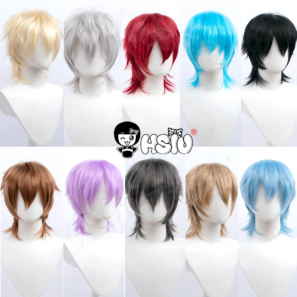 Short Wig fluffy style wig 22 color wig「HSIU 」Black white purple blue red Party Cosplay wig Fiber synthetic wig