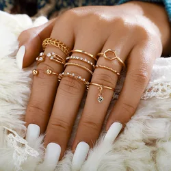 Fashion Boho Crystal Joint Ring Set For Women Geometric Knuckle Finger Rings Female Bohemia Wedding Party Jewelry