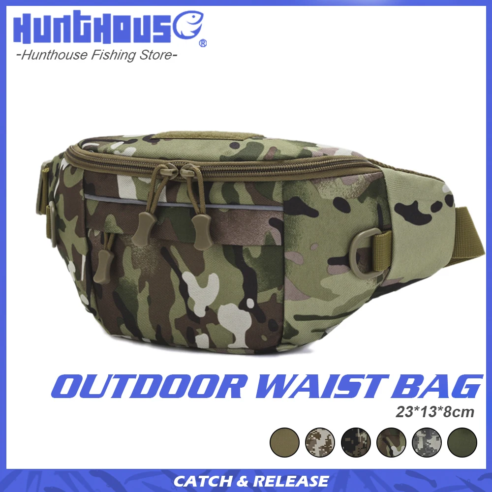 

Hunthouse Waist Fishing Bag 23*13*8cm Outdoor Sport Bags Oxford Polyester Multifunctional Waist Bag Fishing Equipment Tactical