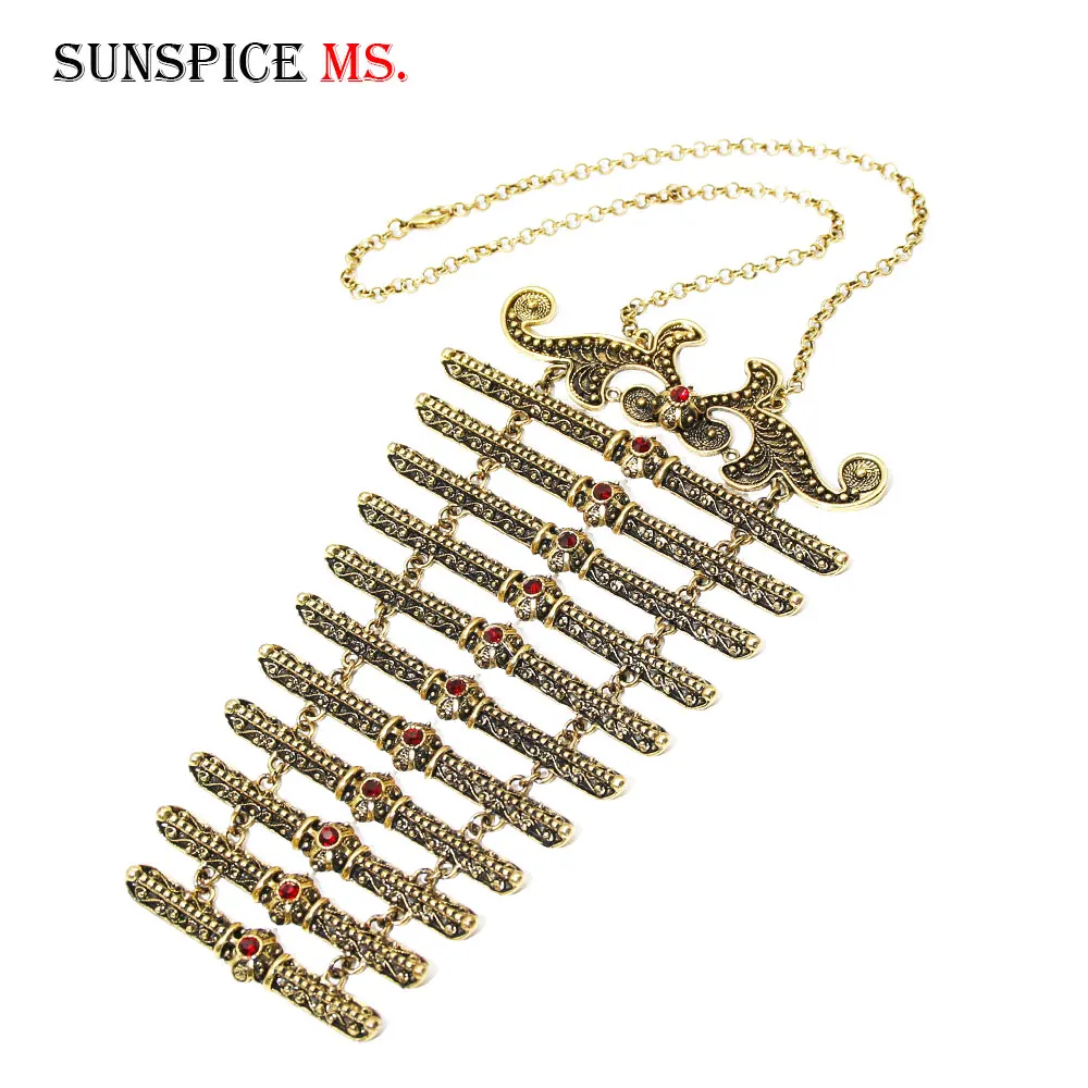 Sunspicems Traditional Caucasus Breastplate Tartar Women Abaya Chest Chain Necklace Bride Wedding Jewelry Retro Silver Color