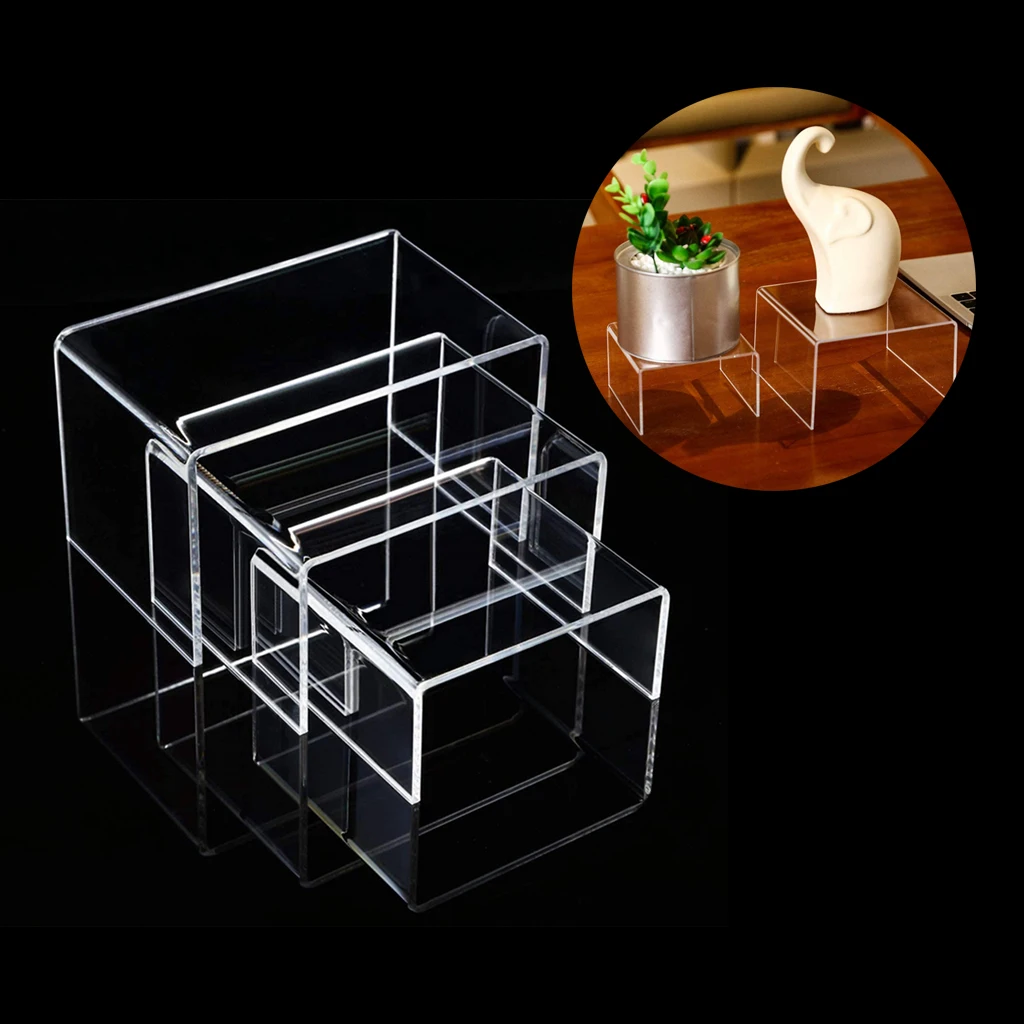 Clear Acrylic Display Risers, 1 Set of 3 Showcase Shelf for Figures, Buffets, Cupcakes and Jewelry Display Stands - 3\