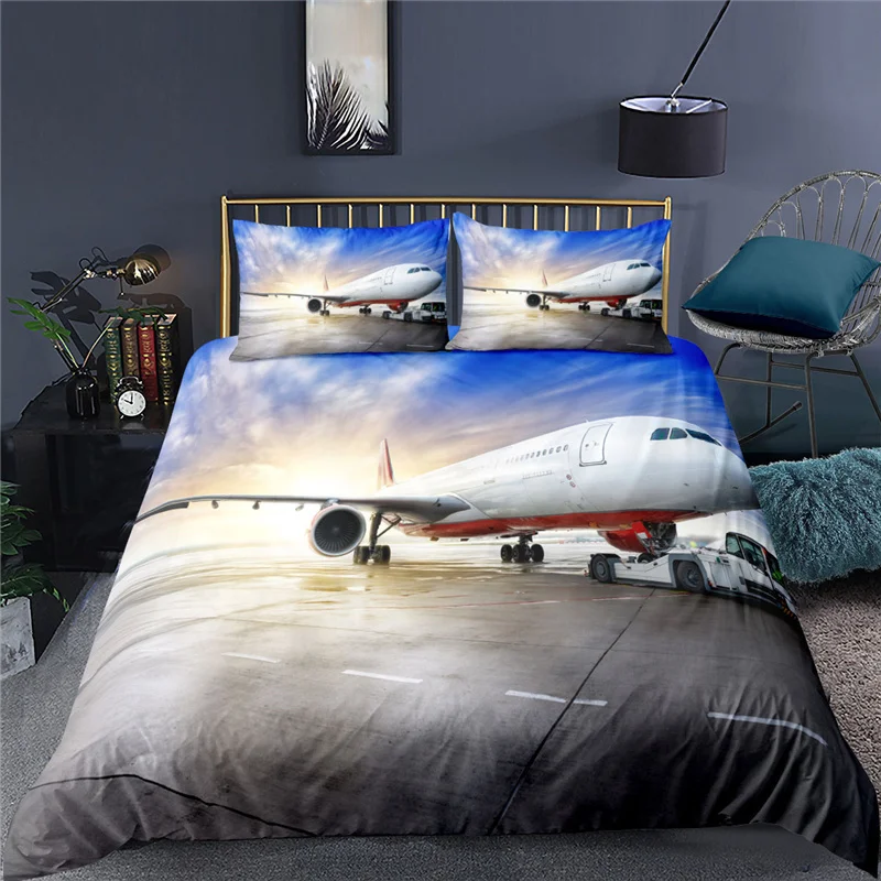 Luxury 3D Stylish Aircraft Series Printed 2/3Pcs Bedding Sets Comfortable Duvet Cover Pillowcase Home Decor Queen and King Size